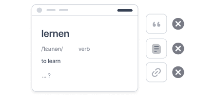 Looking up 'lernen' shows a raw meaning with no examples or context.